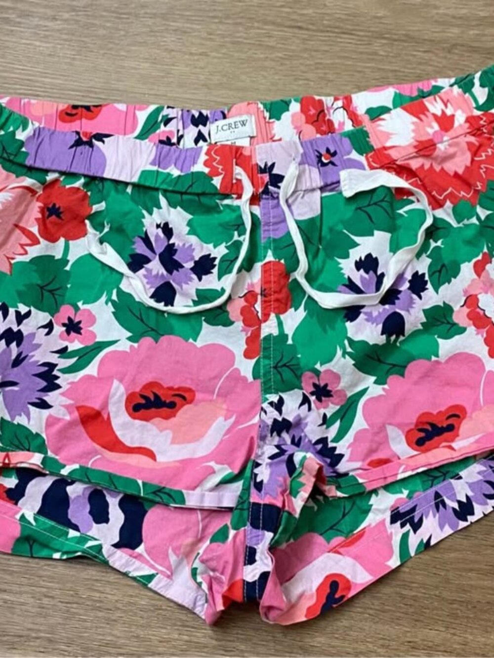 J.Crew G5326 Floral Knit Pajama Sleep Shorts Green Pink Purple 100% Cotton M
